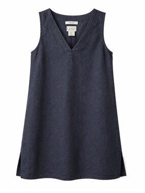 Nicole Miller Black Charcoal Sleeveless V-Neck Linen Shift Dress - Size Large